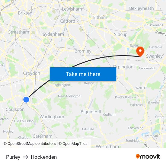 Purley to Hockenden map