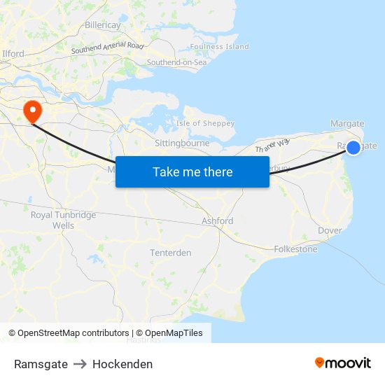 Ramsgate to Hockenden map