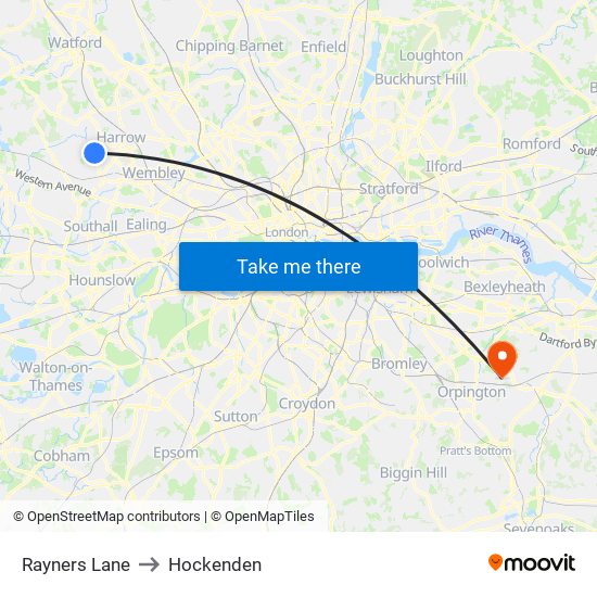 Rayners Lane to Hockenden map