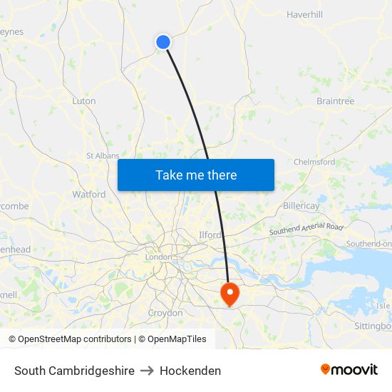 South Cambridgeshire to Hockenden map