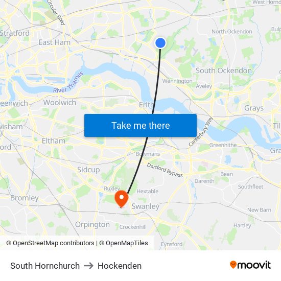 South Hornchurch to Hockenden map