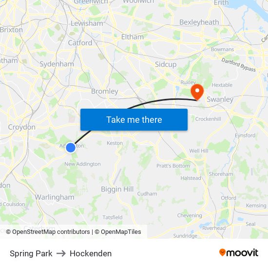 Spring Park to Hockenden map