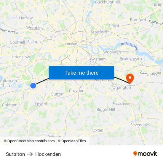 Surbiton to Hockenden map