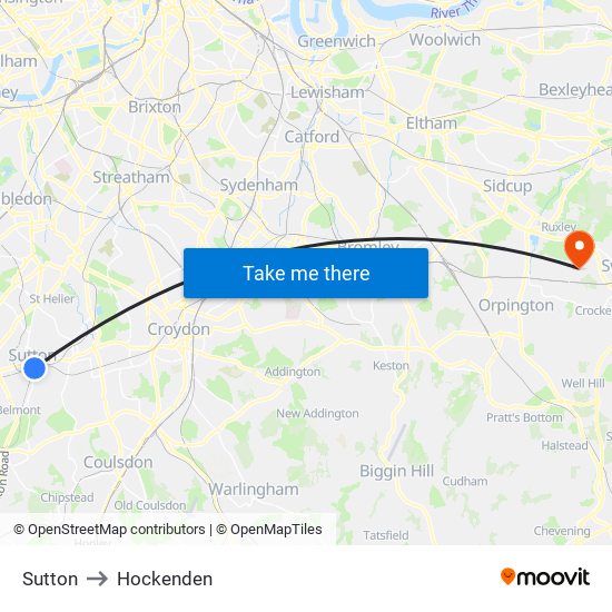 Sutton to Hockenden map