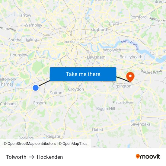 Tolworth to Hockenden map