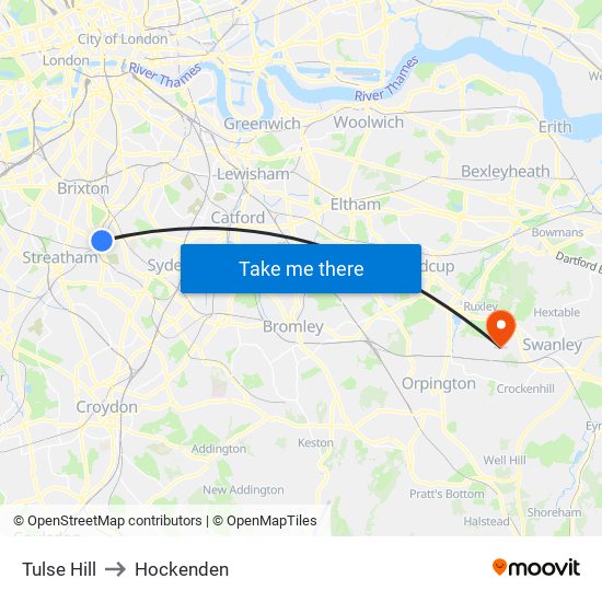 Tulse Hill to Hockenden map