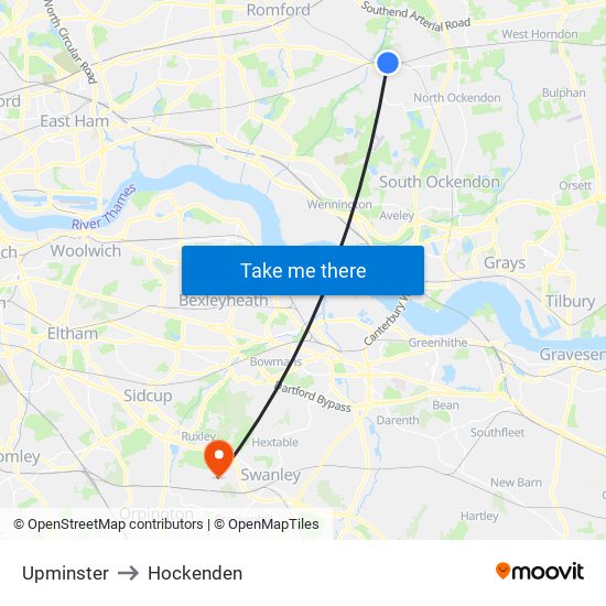 Upminster to Hockenden map