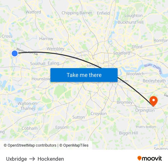 Uxbridge to Hockenden map