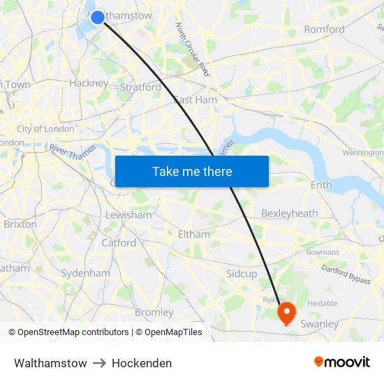 Walthamstow to Hockenden map