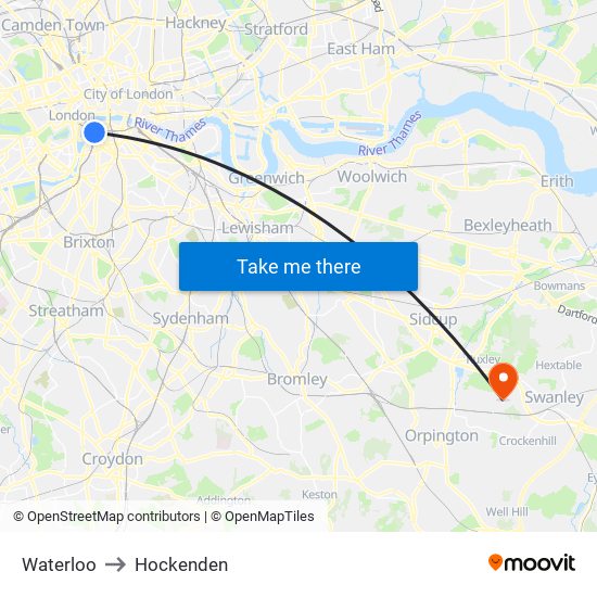 Waterloo to Hockenden map