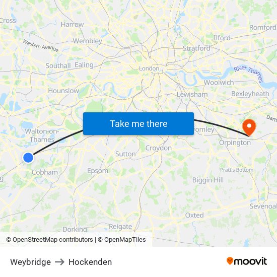 Weybridge to Hockenden map