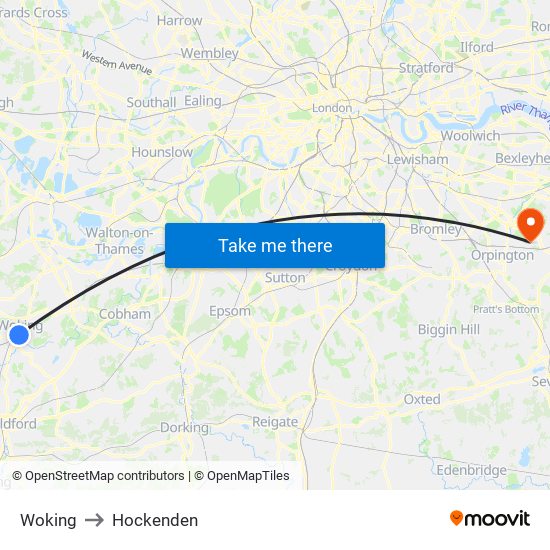 Woking to Hockenden map