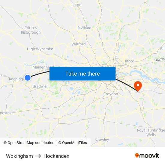 Wokingham to Hockenden map