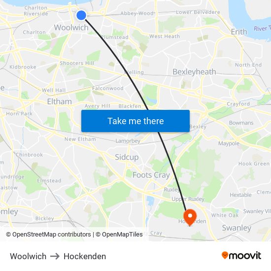 Woolwich to Hockenden map