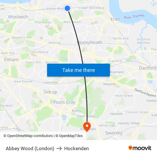 Abbey Wood (London) to Hockenden map