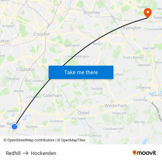 Redhill to Hockenden map