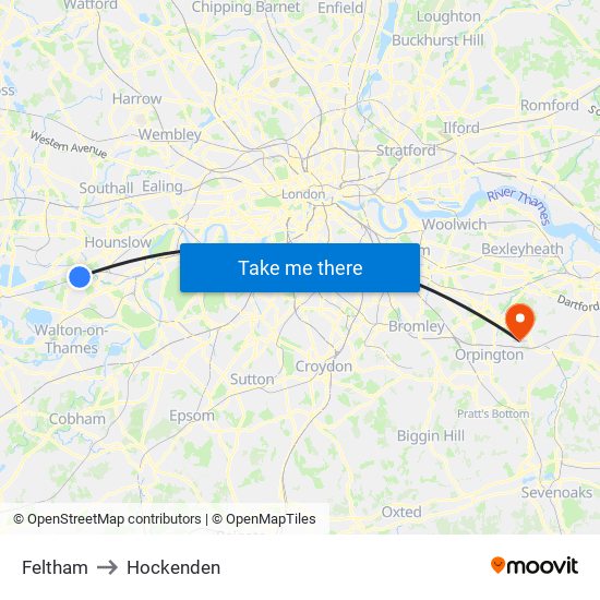 Feltham to Hockenden map