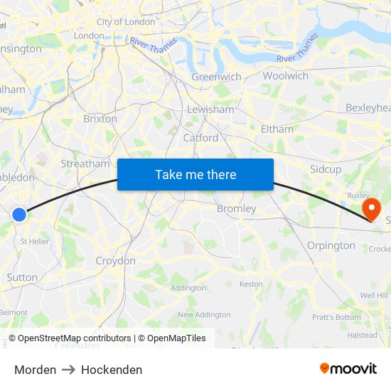 Morden to Hockenden map