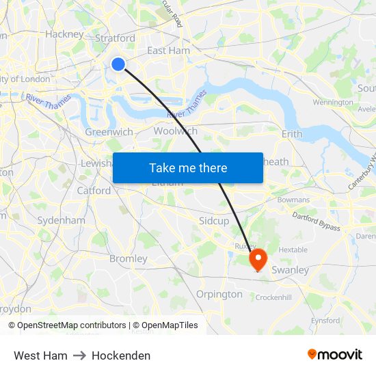 West Ham to Hockenden map