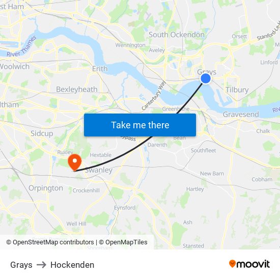 Grays to Hockenden map