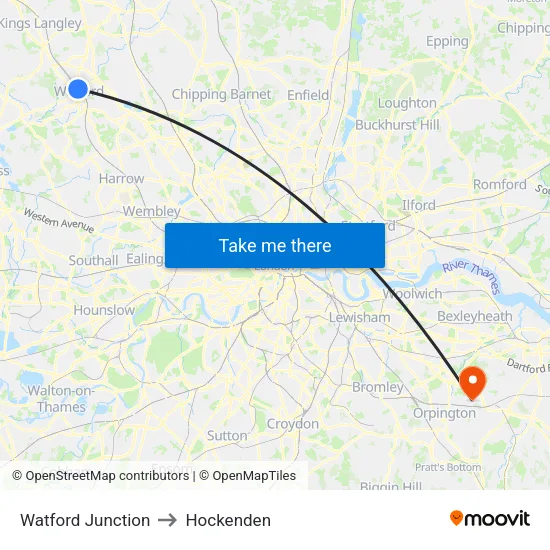 Watford Junction to Hockenden map