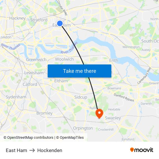 East Ham to Hockenden map