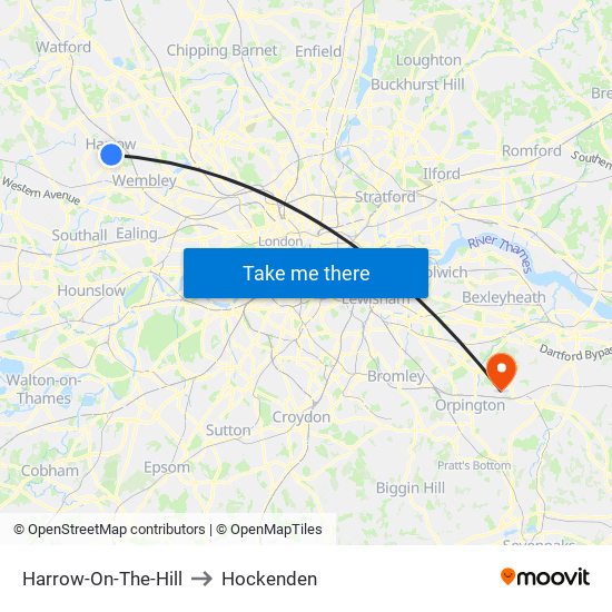 Harrow-On-The-Hill to Hockenden map