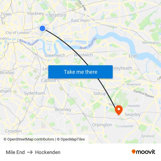 Mile End to Hockenden map