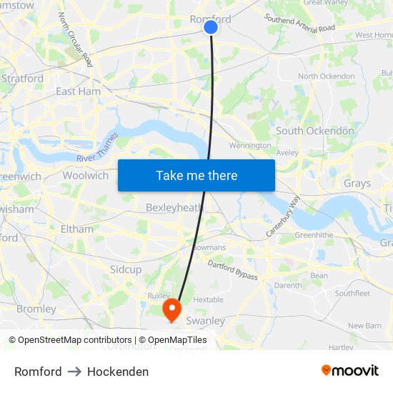 Romford to Hockenden map