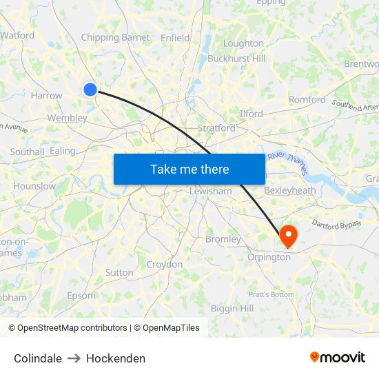 Colindale to Hockenden map