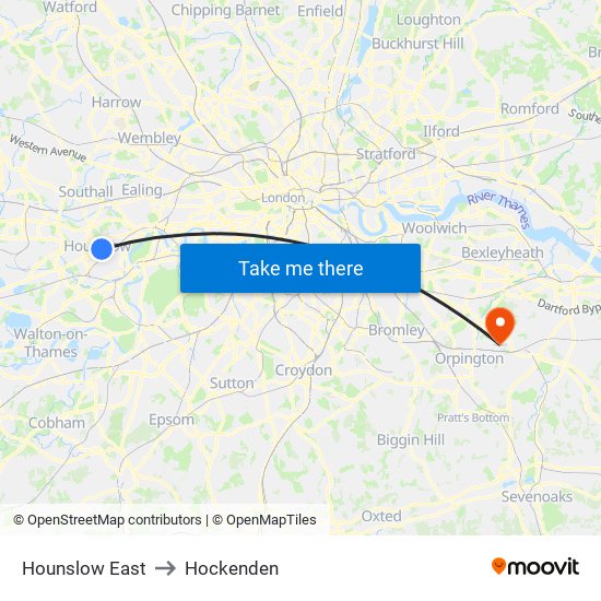 Hounslow East to Hockenden map