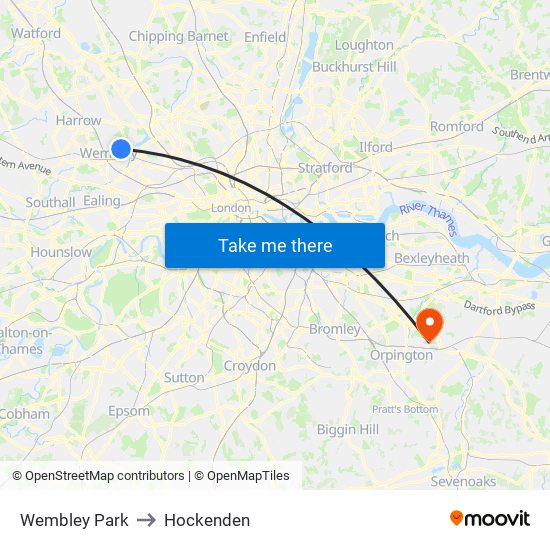 Wembley Park to Hockenden map