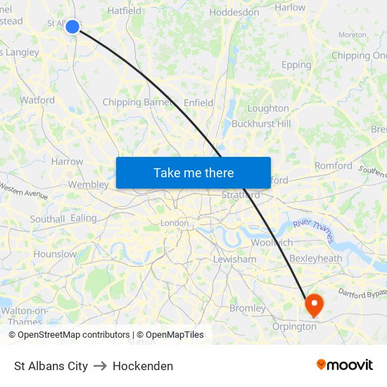 St Albans City to Hockenden map