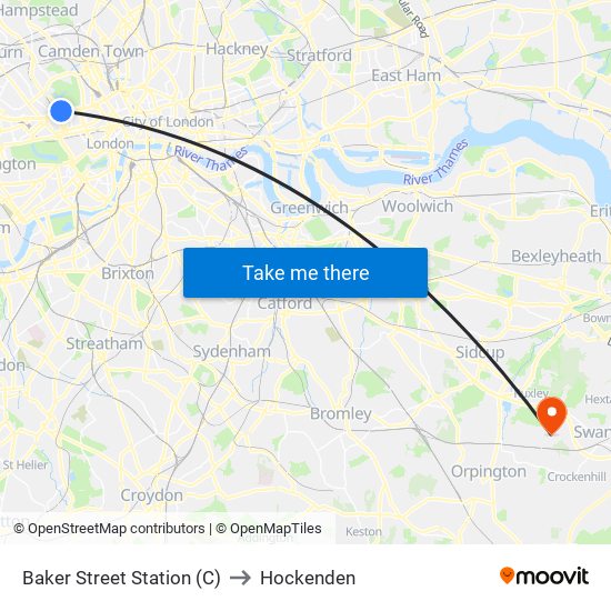 Baker Street Station to Hockenden map