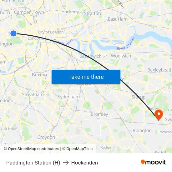 Paddington Station (H) to Hockenden map