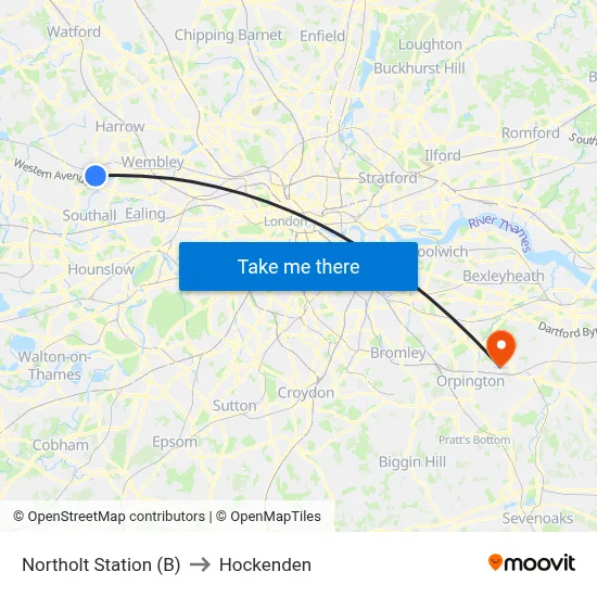 Northolt Station (B) to Hockenden map