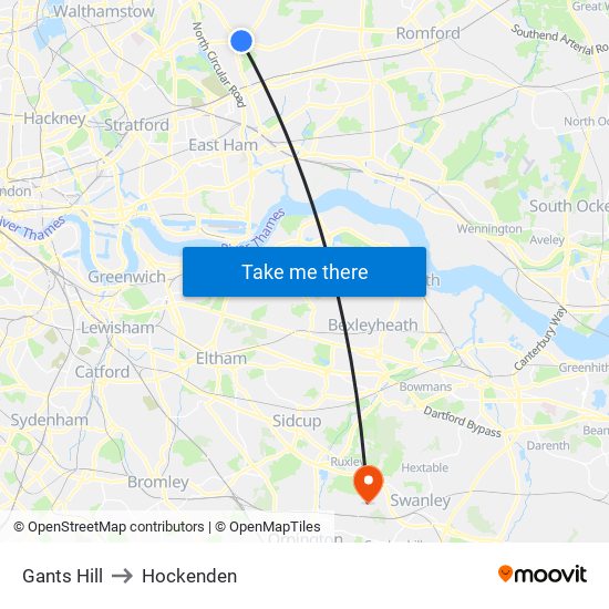 Gants Hill to Hockenden map