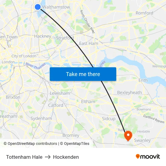 Tottenham Hale to Hockenden map