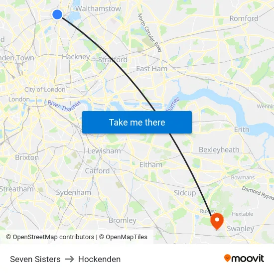 Seven Sisters to Hockenden map