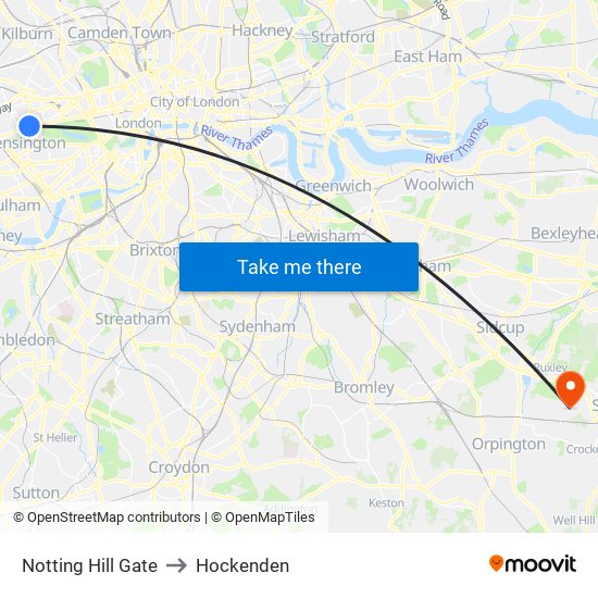 Notting Hill Gate to Hockenden map