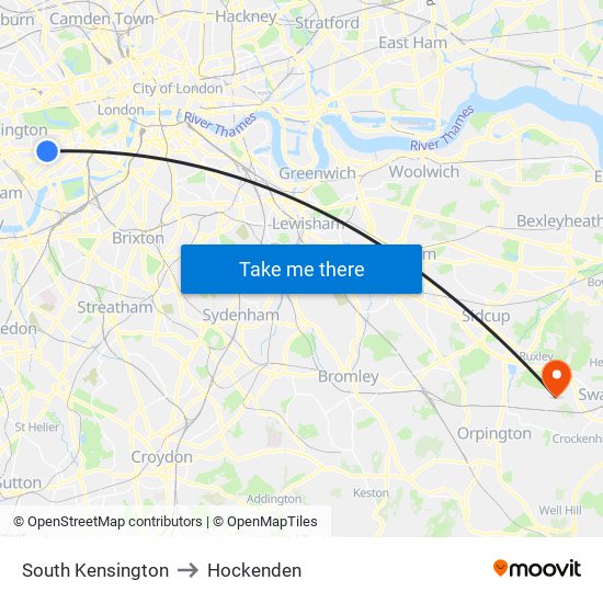 South Kensington to Hockenden map