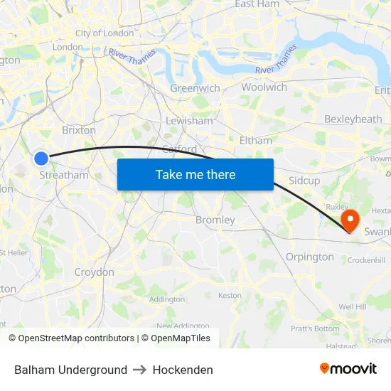Balham Underground to Hockenden map