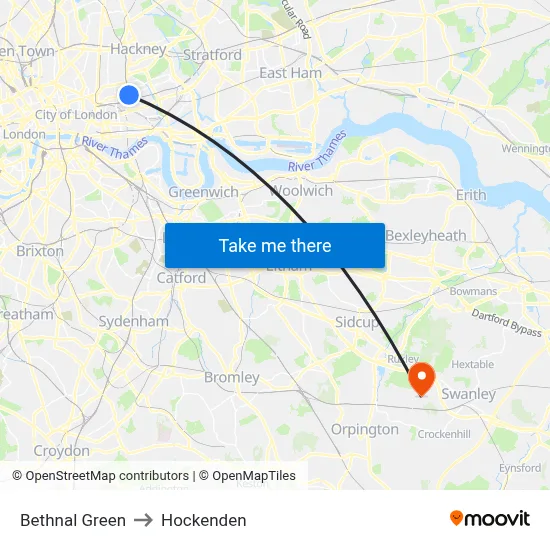 Bethnal Green to Hockenden map