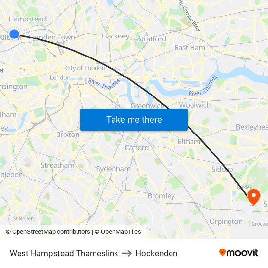 West Hampstead Thameslink to Hockenden map