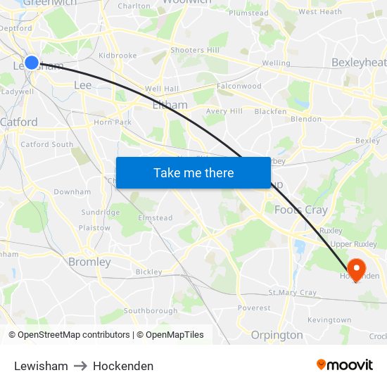 Lewisham to Hockenden map