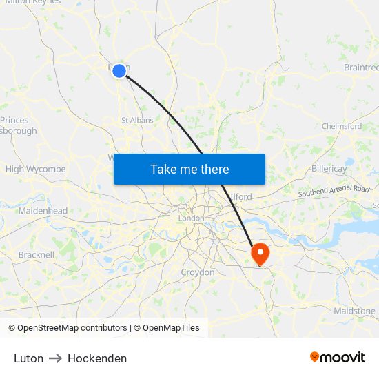 Luton to Hockenden map