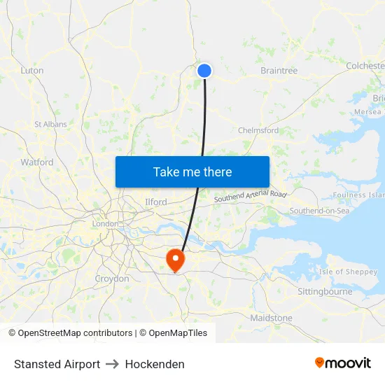 Stansted Airport to Hockenden map
