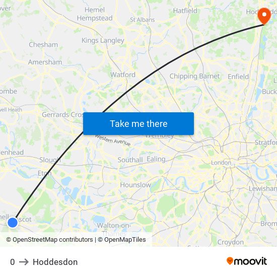 0 to Hoddesdon map