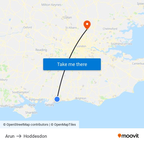 Arun to Hoddesdon map