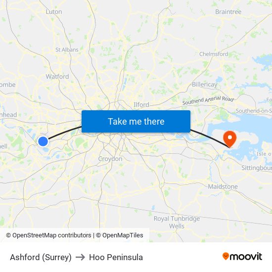 Ashford (Surrey) to Hoo Peninsula map